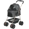 3 in 1 Pet Stroller with Detachable Carrier, Foldable with Storage Basket, Cupholder, Gray