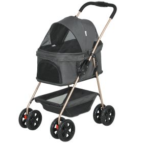 3 in 1 Pet Stroller with Detachable Carrier, Foldable with Storage Basket, Cupholder, Gray
