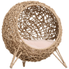 20.5 Weaved Cat Bed Hand-Woven Braided Banana Leaf Kitten House Condo with Cushion Natural