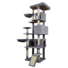 84.6 in Dark Gray Cat Tree Tower with Wide Base, 3 Large Hinding Condo, 11 Sisal Scratching Post, Sisal Scratching Ladder, 2 Hammocks