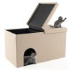 Beige Cat Litter Box Enclosure, Entrance Shoe Stool with Urine Proof Litter Mat
