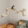 4pc Corner Design Cat Wall Shelf with Scratching Post, Scratching Board, Perches, Cat Wands & Toy Ball, Beige