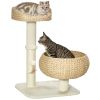 28" Elevated Cat Bed with Sisal Scratching Post for Indoor Kitties, Modern Cat Tree with Cute Basket Design, Small Cat Tree with Fun Ball Toy