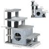 Cat Stairs Pet Steps for Couch Bed with Scratching Posts Condo Ball Toy, 23.6" x 15.7" x 26", Grey