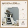 Small Cat Tree with Perch, Scratching Posts, Pad, Bed, Toy Balls, Light Grey