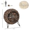 20.5 Woven Wicker Cat Bed Elevated Hand-Woven Braided Banana Leaf Kitten House Condo with Cushion Brown