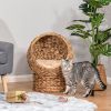 Wicker Elevated Cat Bed with Soft Cushion Brown Cat Egg Chair Shape Indoor
