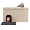 Beige Cat Litter Box Enclosure, Entrance Shoe Stool with Urine Proof Litter Mat