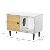 Wooden Cat House with Soft Cushion, Decorative Kitten Condo Side Table, Elevated Pet House with Storage Space