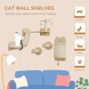 4pc Corner Design Cat Wall Shelf with Scratching Post, Scratching Board, Perches, Cat Wands & Toy Ball, Beige