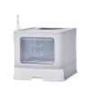 Large Enclosed Cat Litter Box with Lid Cover, Detachable Cat Toilet with Litter Scoop & Slide Out Tray, Front Entry Top Exit Door, Easy to Clean, Gray