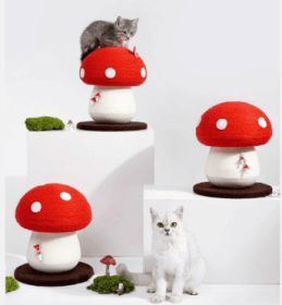 Mushroom Cat Climbing Frame, Sisal Cat Climbing Post, Interesting Red And White Mushroom Design With Fluffy Base, Cat Scratching Claw Toy, Cat Tr (Option: 1pc)